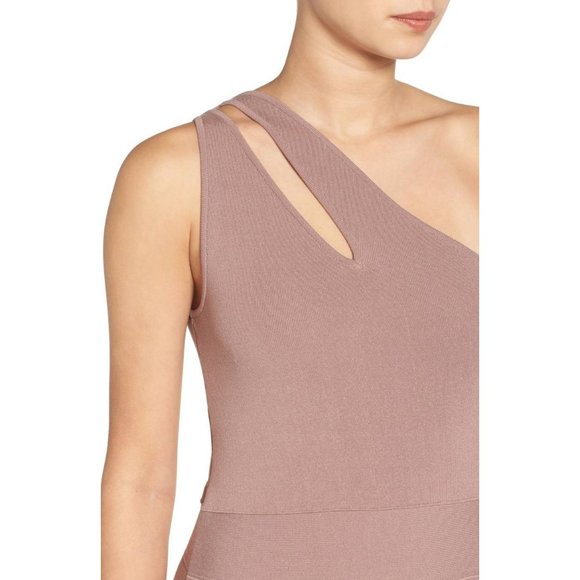 🆕LEITH Bandage Body Con One Shoulder Stretch Dress Tan Taupe Large (12) - Picture 3 of 5